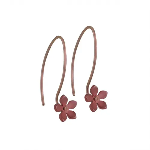 Small Five Petal Brown Flower Hook Drop Earrings